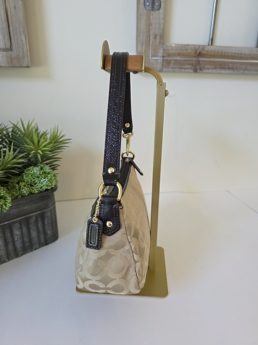 Coach Madison Signature Mini Shoulder Hobo Bag Y2K Brown Leather - Picture 7 of 11